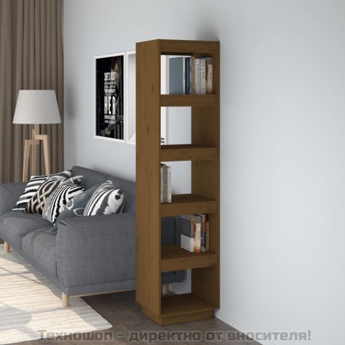 Библиотека/разделител за стая, меденокафява, 40x35x167 см, бор