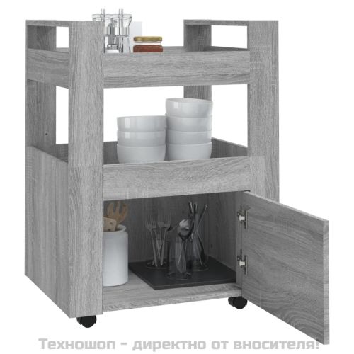Кухненска количка, сив сонома, 60x45x80 см, инженерно дърво