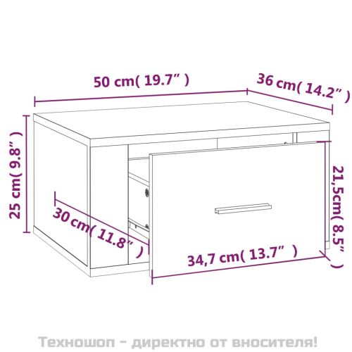 Нощни шкафчета за стенен монтаж, 2 бр, сив сонома, 50x36x25 см