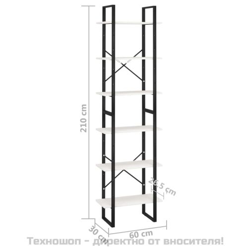 Етажерка, бяла, 60x30x210 см, борово дърво масив