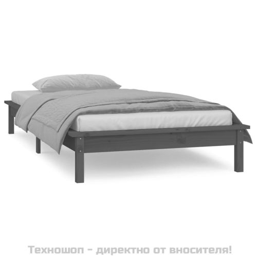 Рамка за легло с LED осветление сива 90x200 см масивно дърво