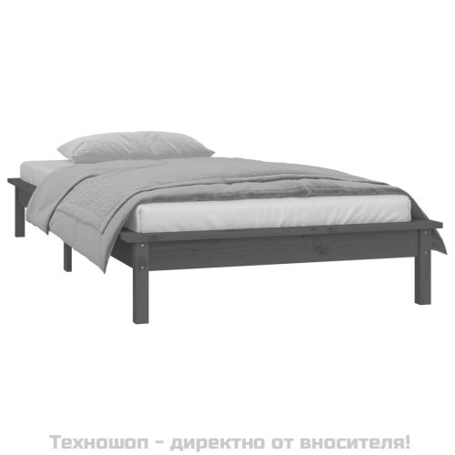 Рамка за легло с LED осветление сива 90x200 см масивно дърво