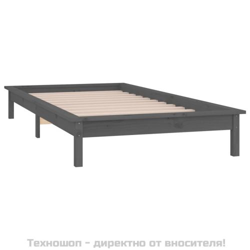 Рамка за легло с LED осветление сива 90x200 см масивно дърво