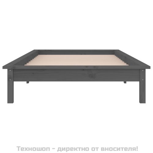 Рамка за легло с LED осветление сива 90x200 см масивно дърво