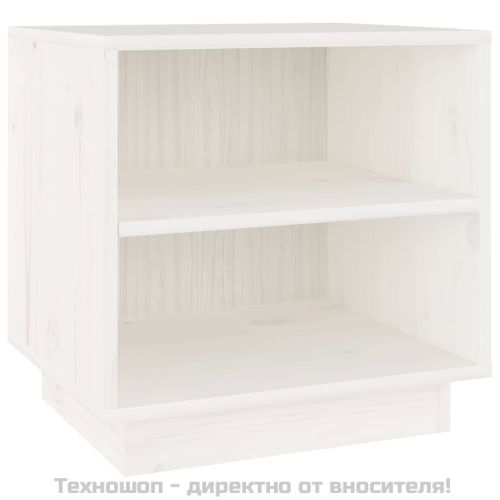 Нощно шкафче, бяло, 40x34x40 см, борово дърво масив