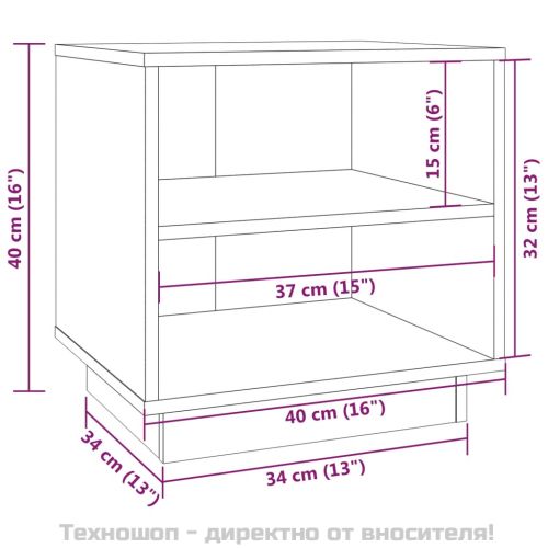 Нощно шкафче, бяло, 40x34x40 см, борово дърво масив