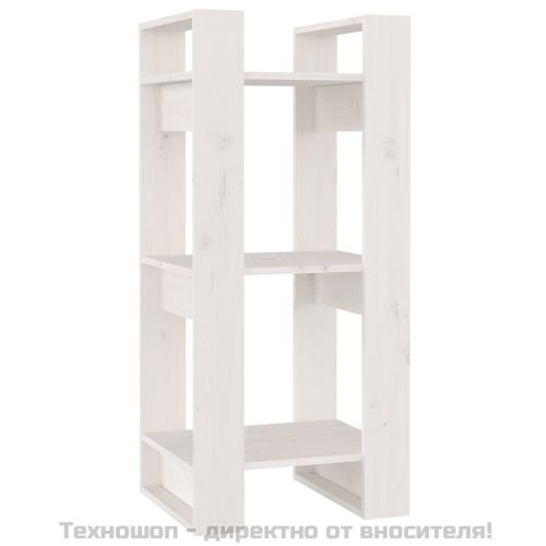 Библиотека/разделител за стая, бяла, 41x35x91 см, бор масив