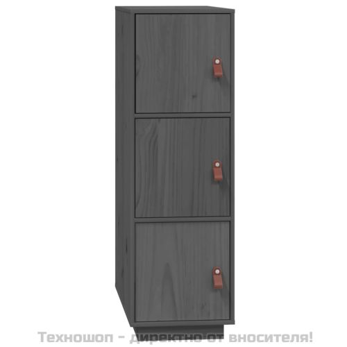 Висок шкаф, сив, 34x40x108,5 см, борово дърво масив