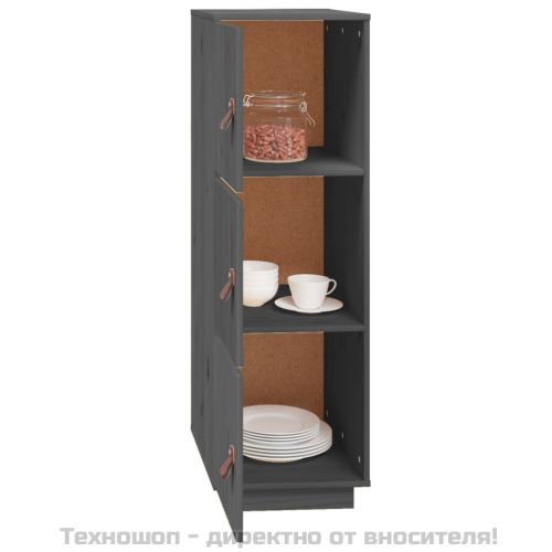 Висок шкаф, сив, 34x40x108,5 см, борово дърво масив