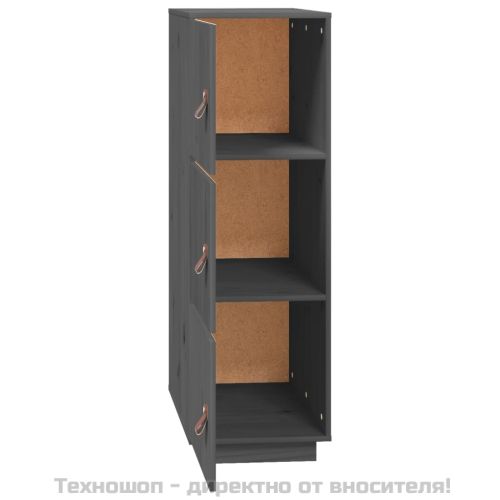 Висок шкаф, сив, 34x40x108,5 см, борово дърво масив