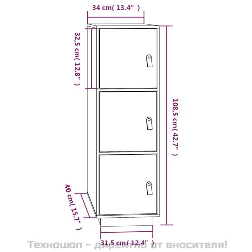 Висок шкаф, сив, 34x40x108,5 см, борово дърво масив