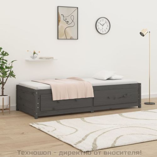 Дневно легло, сиво, борово дърво масив, 90x200 см