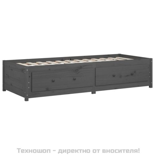 Дневно легло, сиво, борово дърво масив, 90x200 см