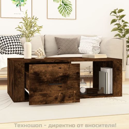 Кафе маса, опушен дъб, 100x50,5x35 см, инженерно дърво