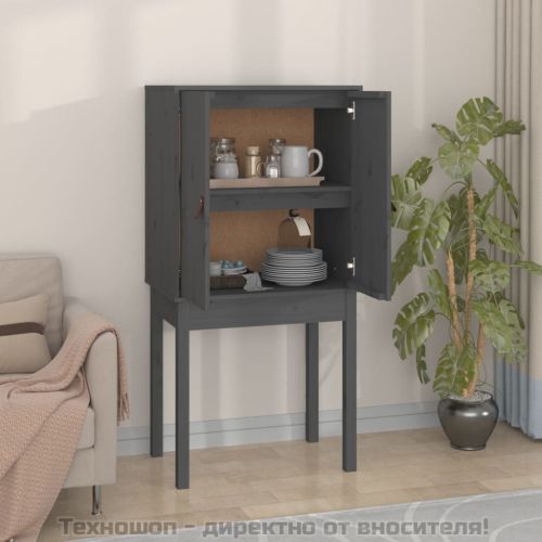 Висок шкаф, сив, 60x40x120 см, борово дърво масив