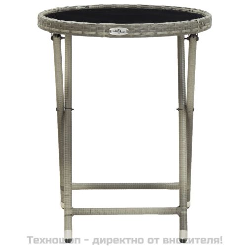 Маса за чай, сива, 60 см, полиратан и закалено стъкло