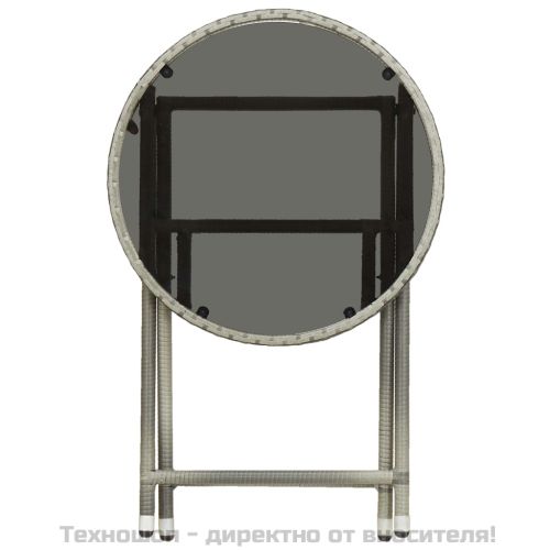 Маса за чай, сива, 60 см, полиратан и закалено стъкло