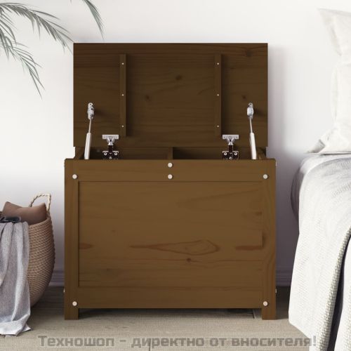 Кутия за съхранение, меденокафява, 60x32x45,5 см, бор масив