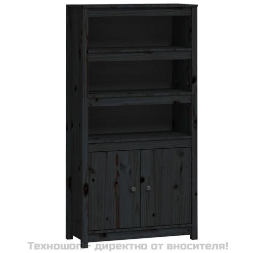 Висок шкаф, черен, 80x35x154 см, борово дърво масив