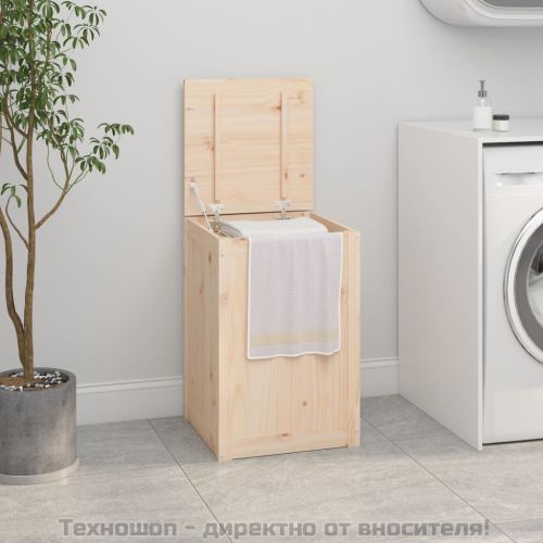 Кутия за пране, 44x44x66 см, борово дърво масив