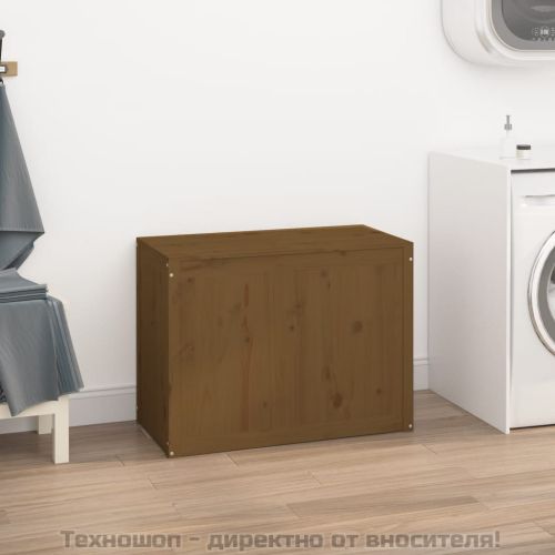 Кутия за пране, меденокафява, 88,5x44x66 см, борово дърво масив
