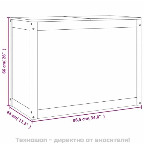 Кутия за пране, меденокафява, 88,5x44x66 см, борово дърво масив