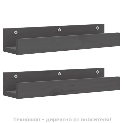 Стенни рафтове 2 бр сиви 50x12x9 см масивно борово дърво