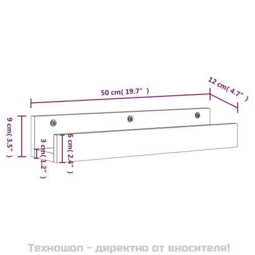 Стенни рафтове 2 бр сиви 50x12x9 см масивно борово дърво
