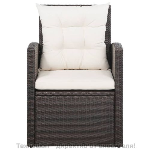 Градински комплект с възглавници, 5 части, кафяв полиратан