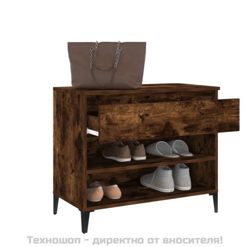 Шкаф за обувки, опушен дъб, 70x36x60 см, инженерно дърво