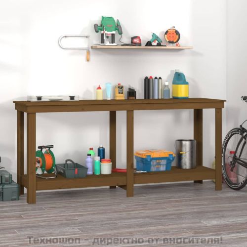 Работна маса меденокафява 180x50x80 см борово дърво масив