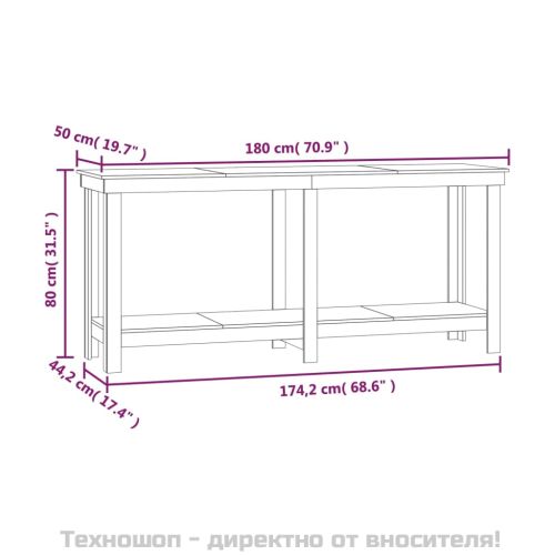 Работна маса меденокафява 180x50x80 см борово дърво масив
