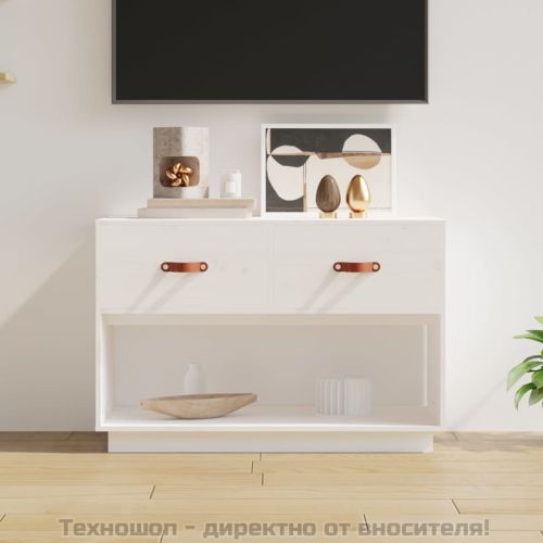 ТВ шкаф, бял, 90x40x60 см, бор масив