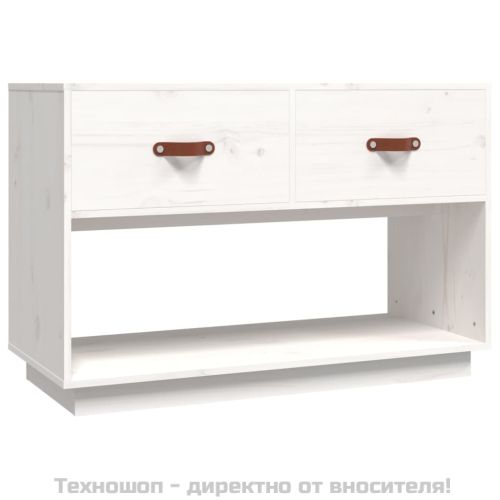 ТВ шкаф, бял, 90x40x60 см, бор масив