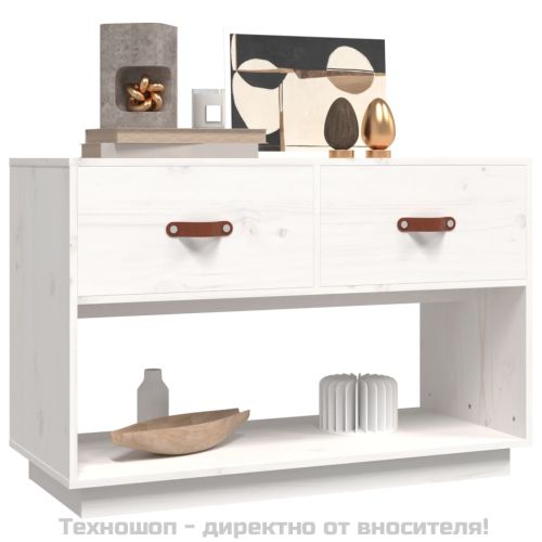 ТВ шкаф, бял, 90x40x60 см, бор масив