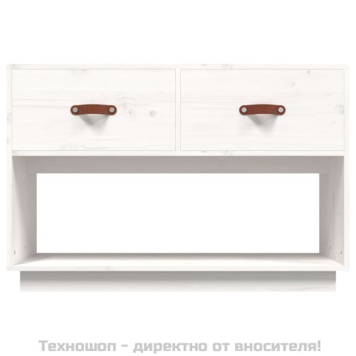 ТВ шкаф, бял, 90x40x60 см, бор масив