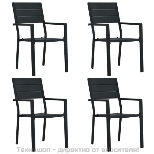 Градински столове, 4 бр, черни, HDPE, имитация на дърво