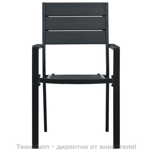 Градински столове, 4 бр, черни, HDPE, имитация на дърво