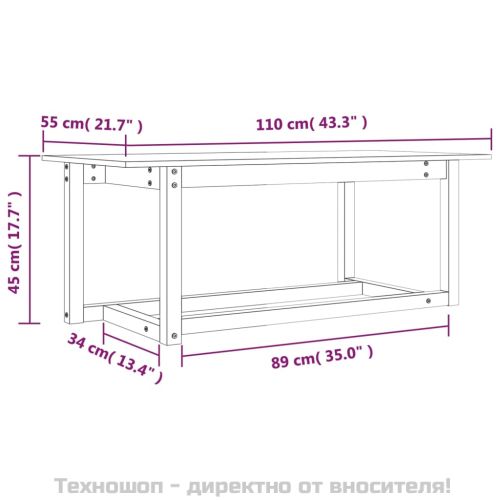 Кафе маса, 110x55x45 см, борово дърво масив