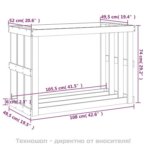 Външна поставка за дърва за огрев 108x52x74 см бор масив