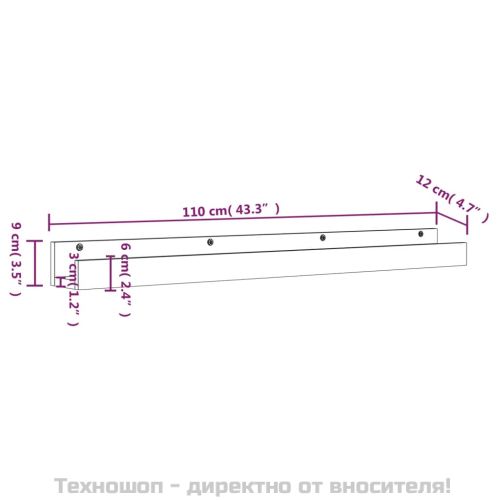 Стенни рафтове, 2 бр, сива, 110x12x9 см масивно борово дърво