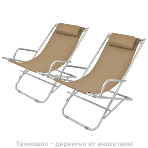 Накланящи къмпинг столове, 2 бр, стомана, таупе