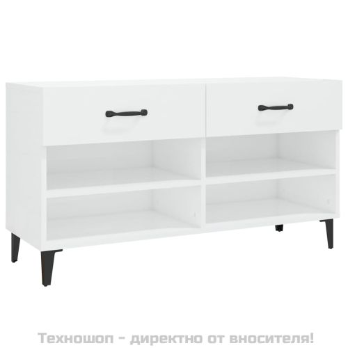Шкаф за обувки, бял гланц, 102x35x55 см, инженерно дърво