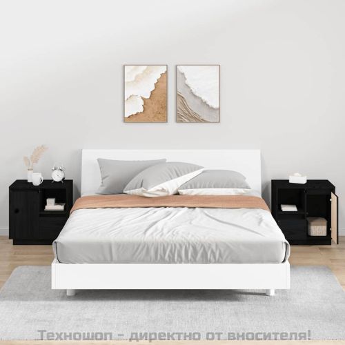 Нощни шкафчета, 2 бр, черни, 50x34x50 см, борово дърво масив