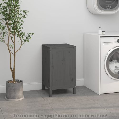 Кутия за пране, сива, 44x44x76 см, борово дърво масив
