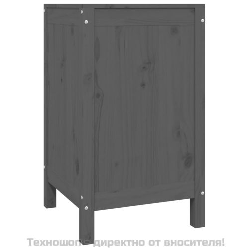 Кутия за пране, сива, 44x44x76 см, борово дърво масив