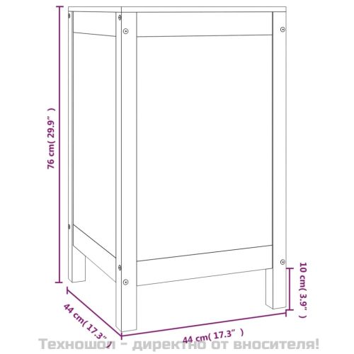 Кутия за пране, сива, 44x44x76 см, борово дърво масив