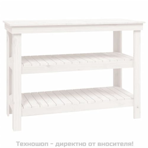 Работна маса бяла 110,5x50x80 см борово дърво масив