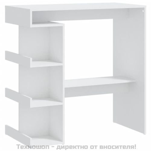 Бар маса с рафтове, бяла, 100x50x101,5 см, инженерно дърво
