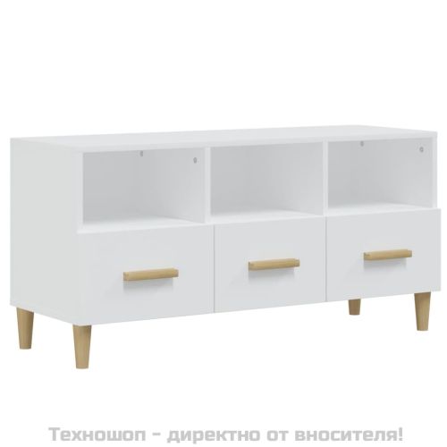 ТВ шкаф, бял гланц, 102x36x50 см, инженерно дърво